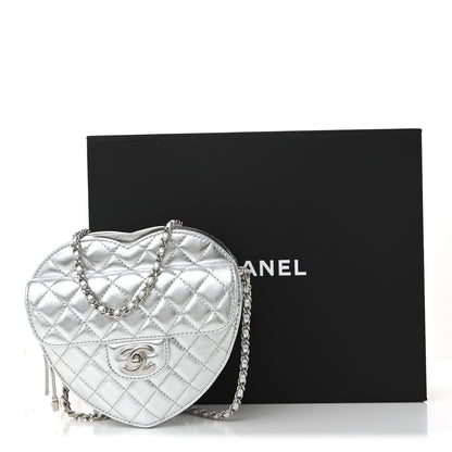 Chanel Metallic Lambskin Quilted Large CC In Love Heart Bag Silver 11 of 11
