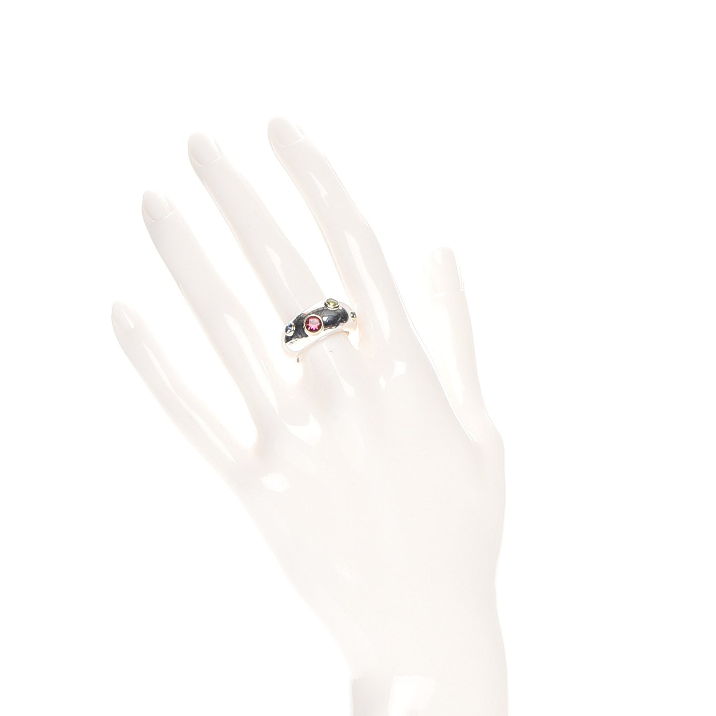 Sterling Silver 18K Yellow Gold Sapphire Tourmaline Peridot Etoile Ring 6