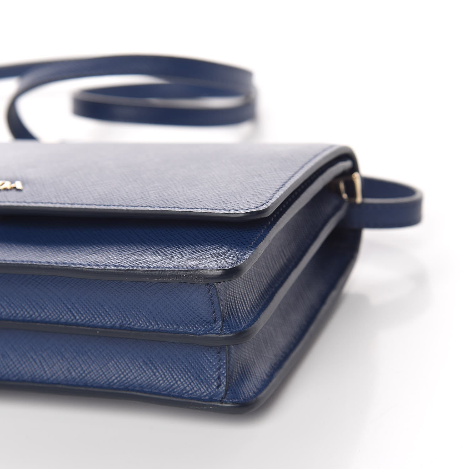 Prada Saffiano Lux Flap Wallet with Strap Bleuette 10 of 10
