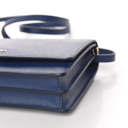Prada Saffiano Lux Flap Wallet with Strap Bleuette 10 of 10