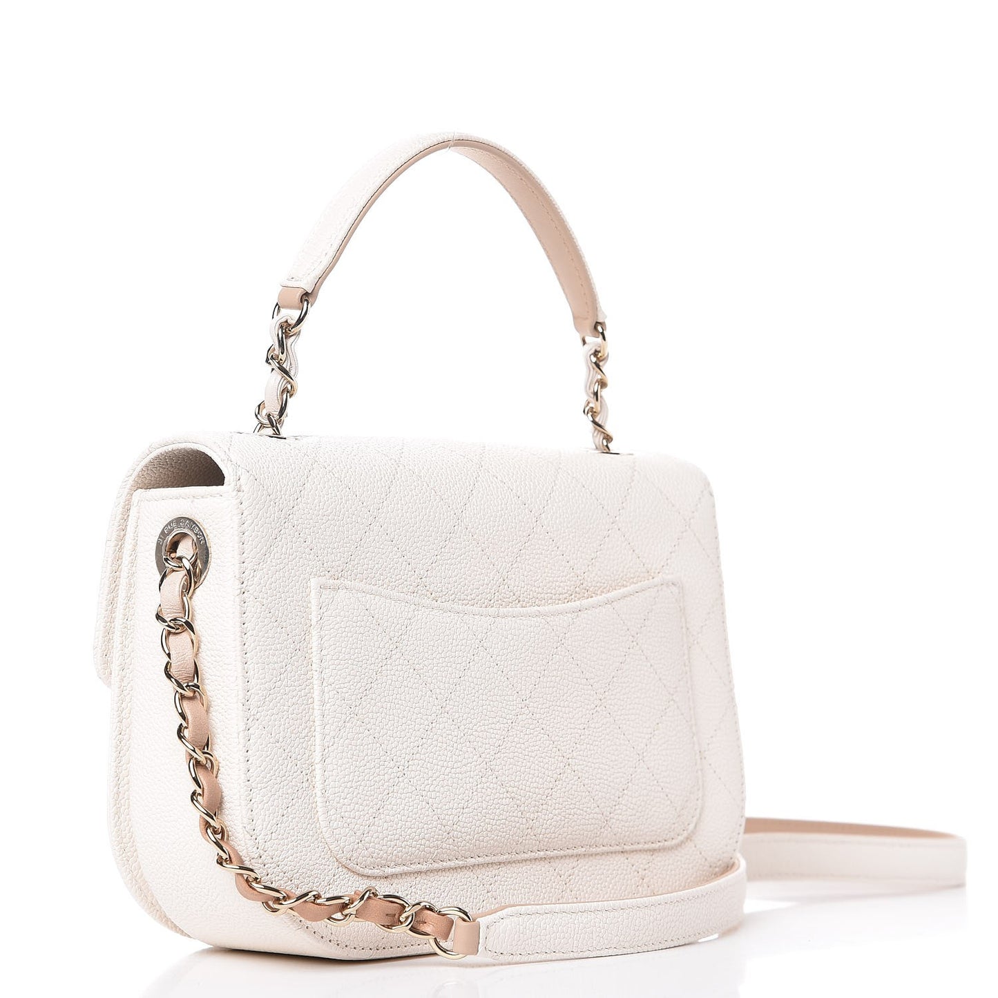 Grained Calfskin Quilted Small Cuba Top Handle Flap White