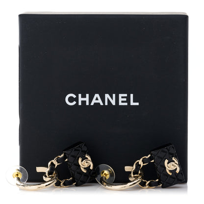Chanel Metal Resin Lambskin Quilted CC Turnlock Chain Flap Bag Hoop Earrings Black Gold 5 of 5