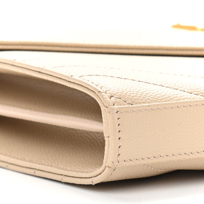 Saint Laurent Grain De Poudre Matelasse Chevron Monogram Chain Wallet Nude Powder 9 of 10