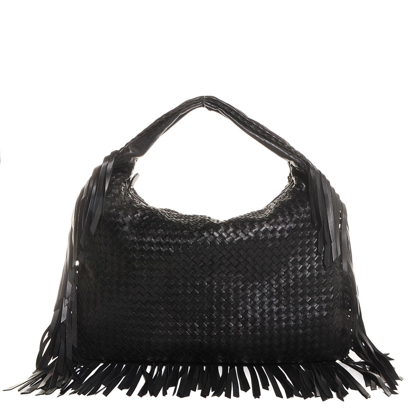 Nappa Intrecciato Veneta Maxi Fringed Hobo Nero Black
