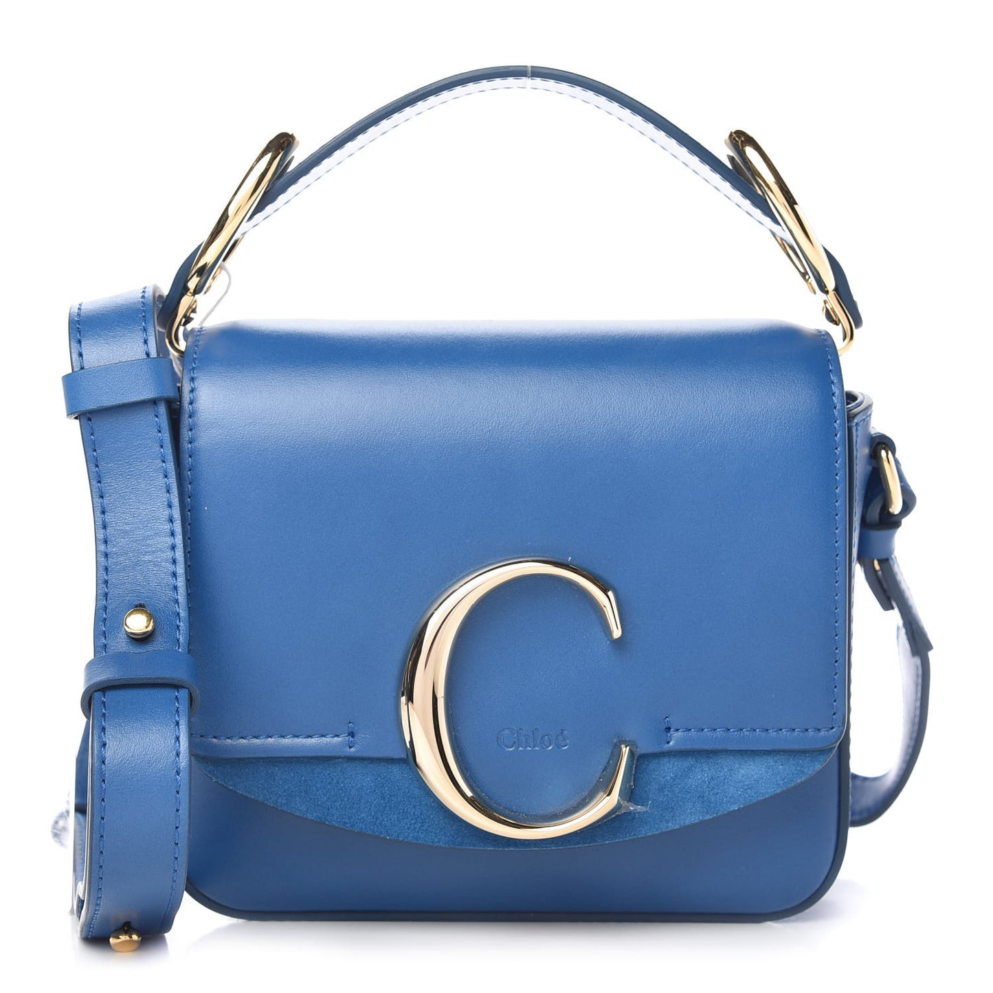 Shiny Calfskin Suede Mini C Bag Smoky Blue