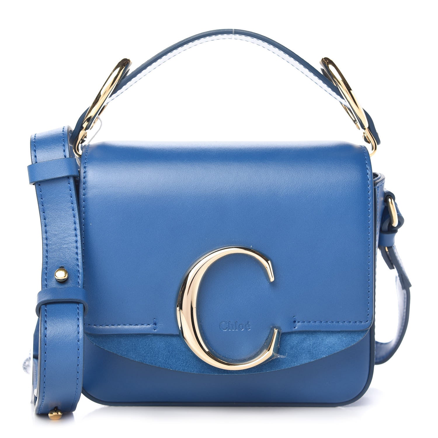 Chloe Shiny Calfskin Suede Mini C Bag Smoky Blue 1 of 9