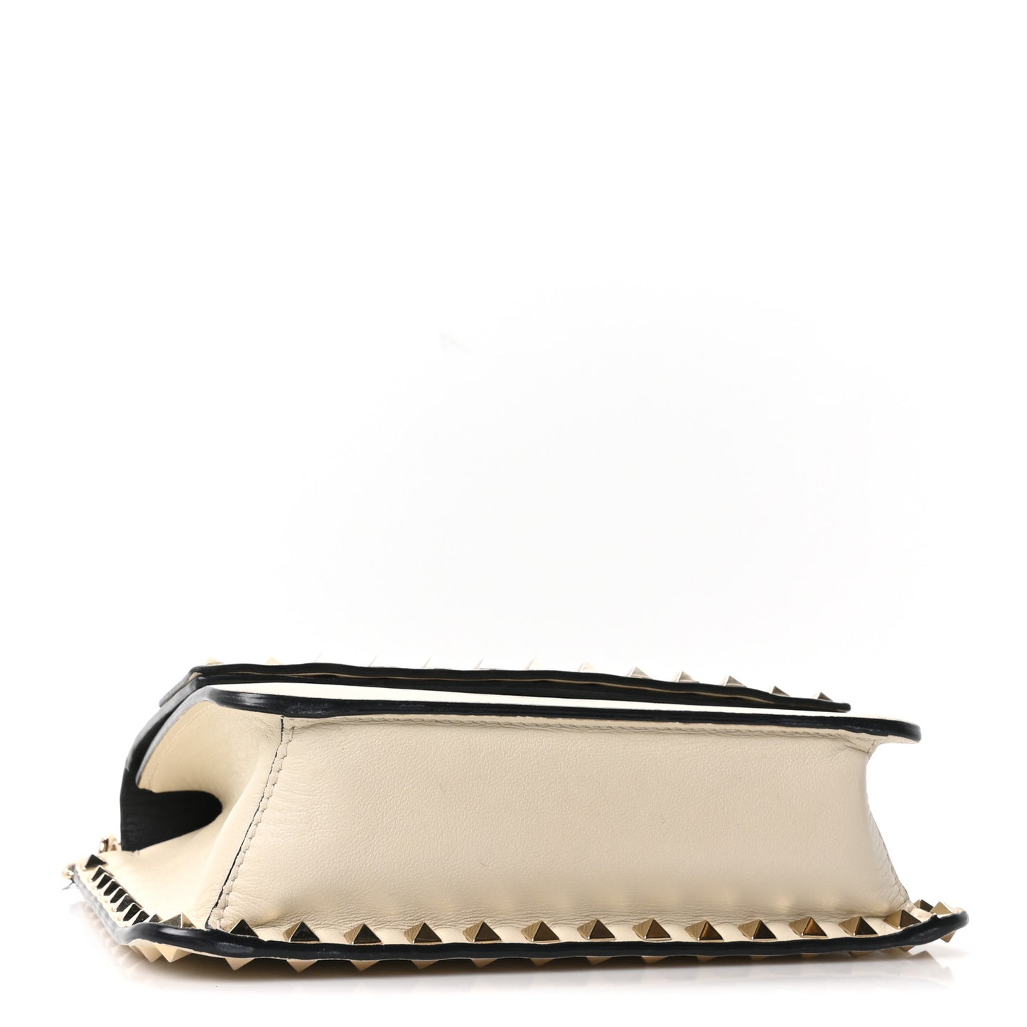 Grained Calfskin Small Rockstud Flap Crossbody Bag Light Ivory