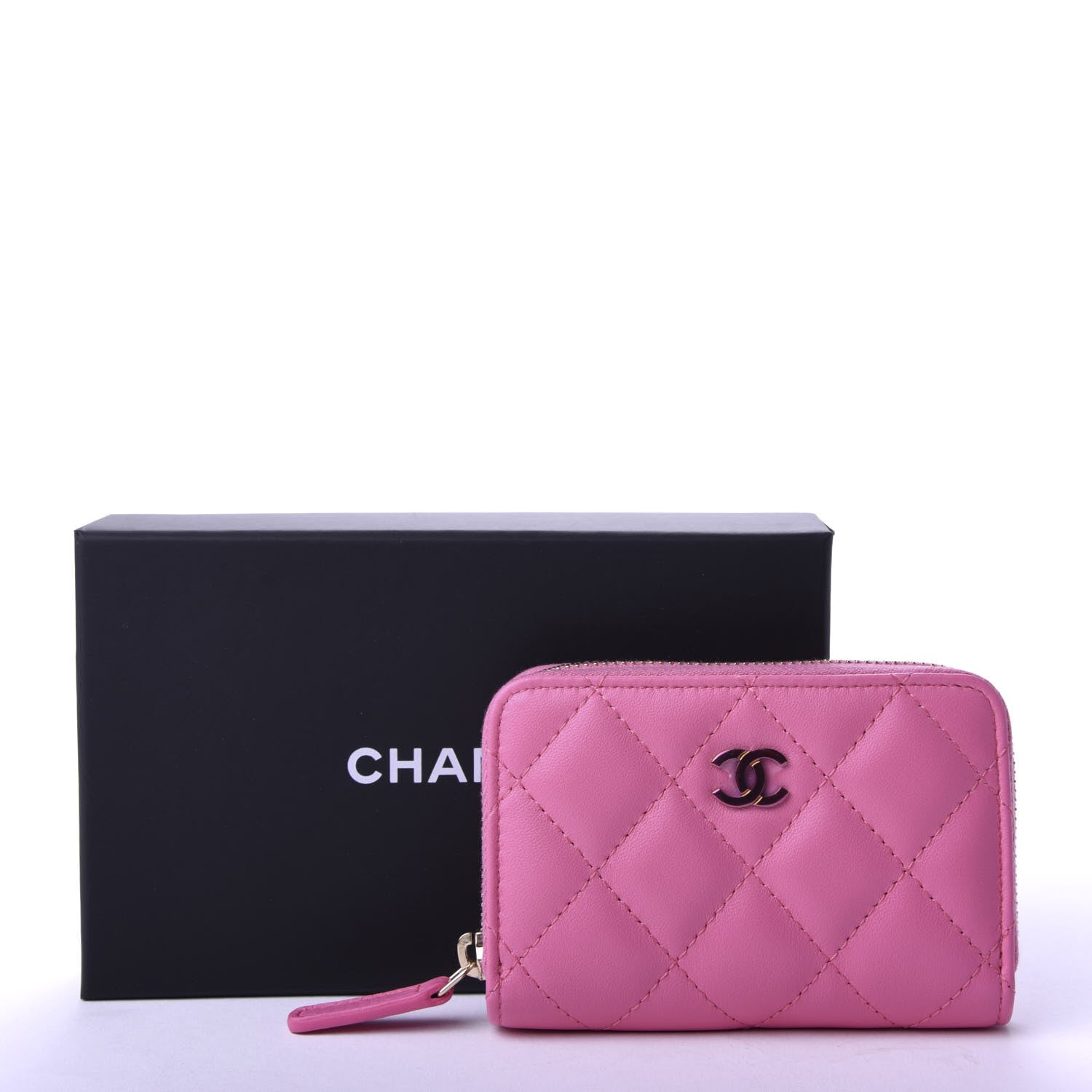Chanel Lambskin Quilted Zip Around Coin Purse Wallet Pink Yellow 8 of 8