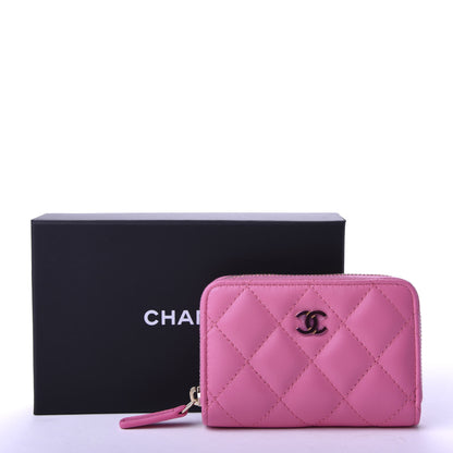 Chanel Lambskin Quilted Zip Around Coin Purse Wallet Pink Yellow 8 of 8