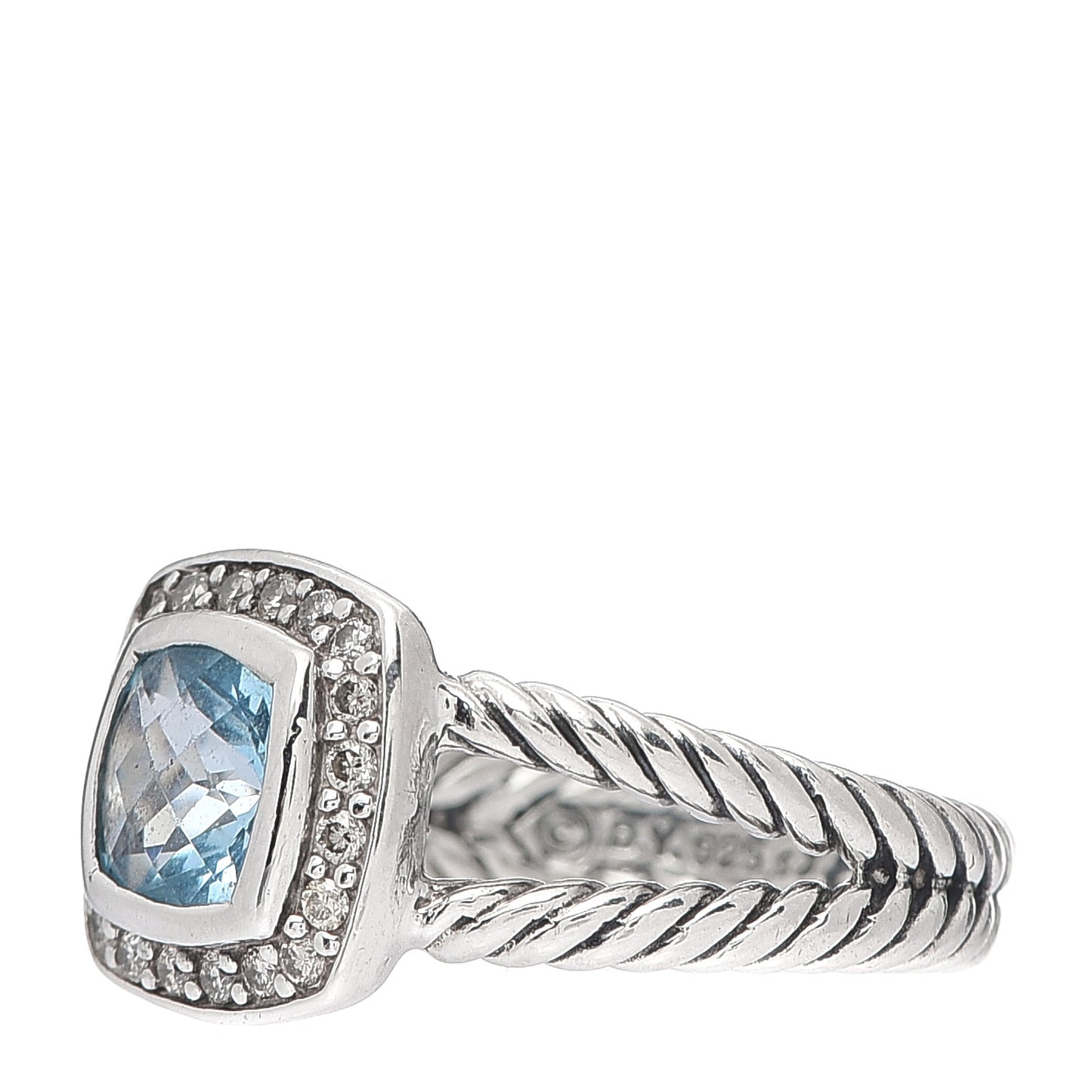 Sterling Silver Diamond Blue Topaz 7mm Petite Albion Ring 52 6