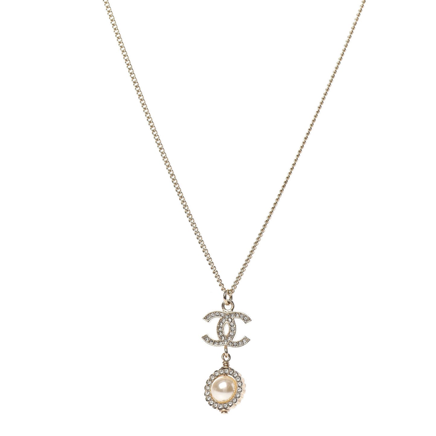 Crystal Pearl CC Lace Camellia Necklace Gold