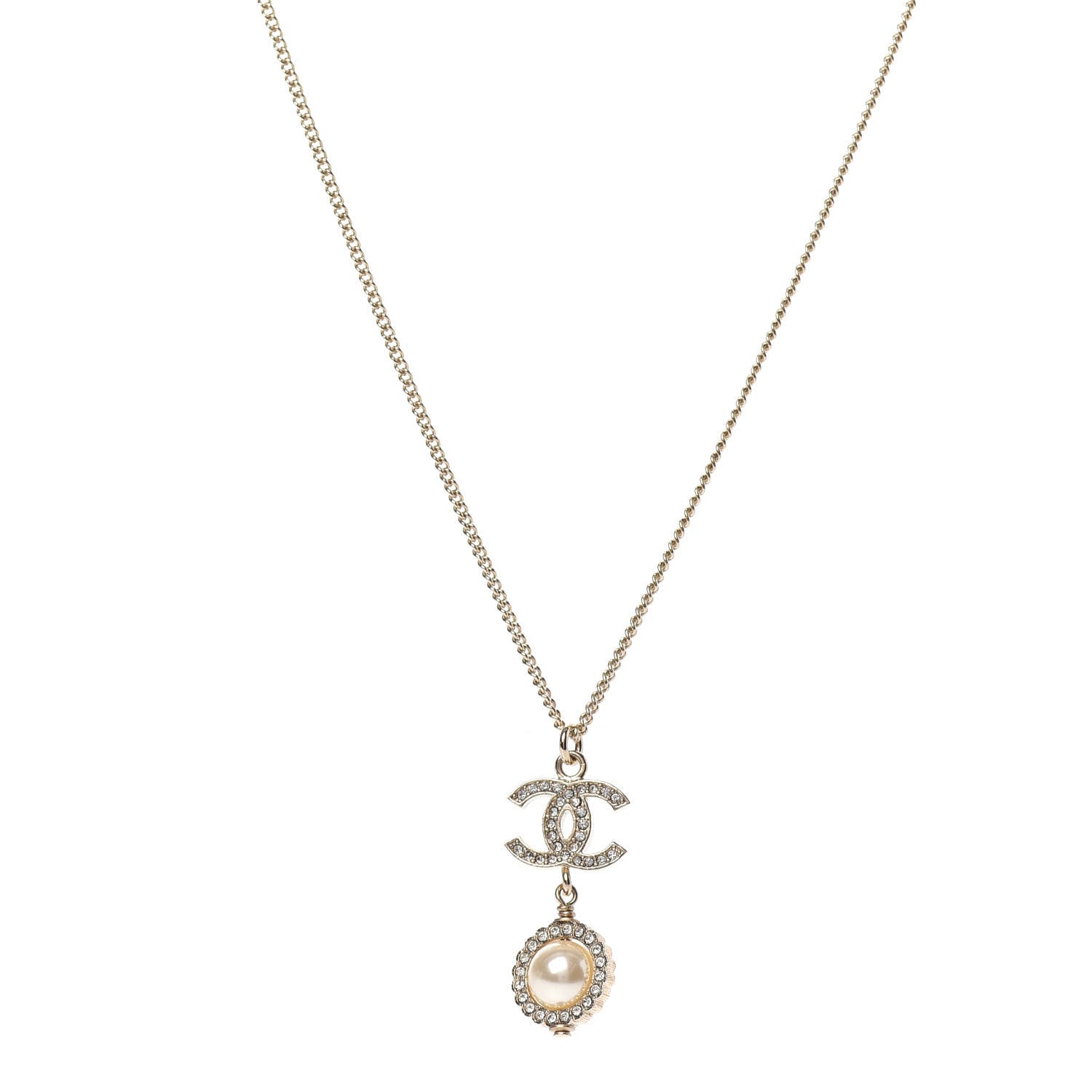 Chanel Crystal Pearl CC Lace Camellia Necklace Gold 1 of 6