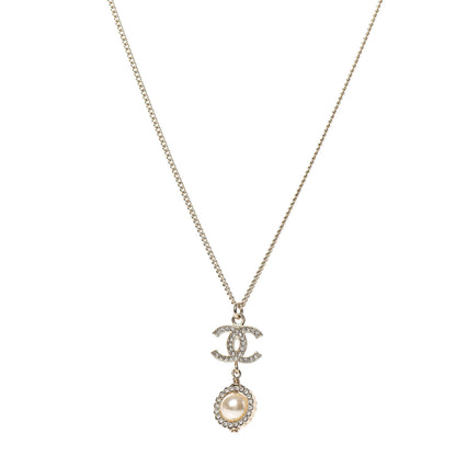 Chanel Crystal Pearl CC Lace Camellia Necklace Gold 1 of 6