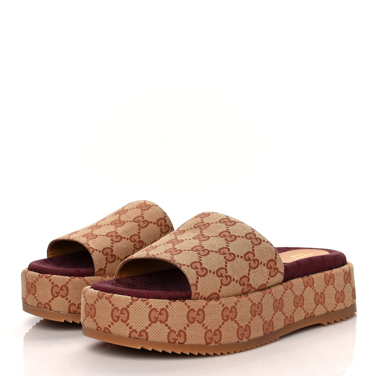 Canvas GG Monogram Angelina Platform Slide Sandals 40 Beige Ruggine