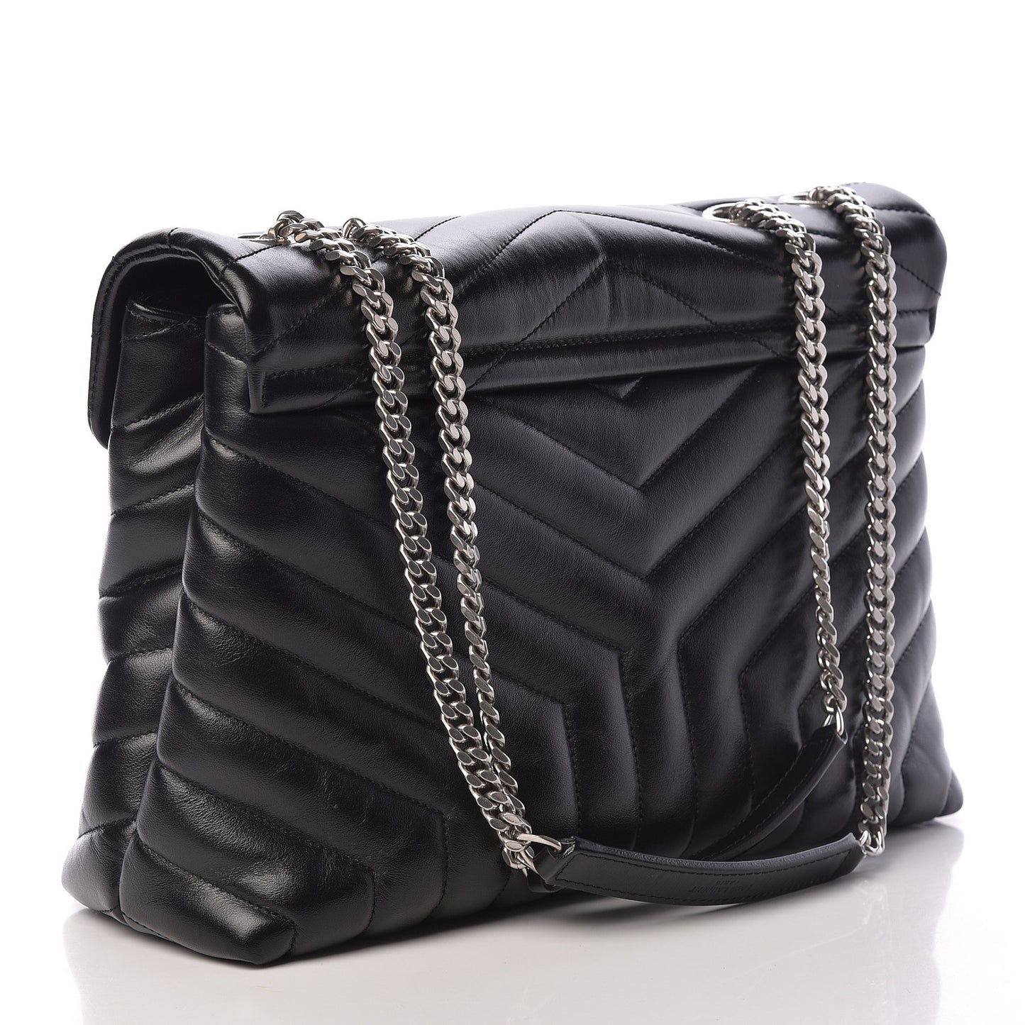 Calfskin Y Quilted Monogram Medium Loulou Chain Satchel Black
