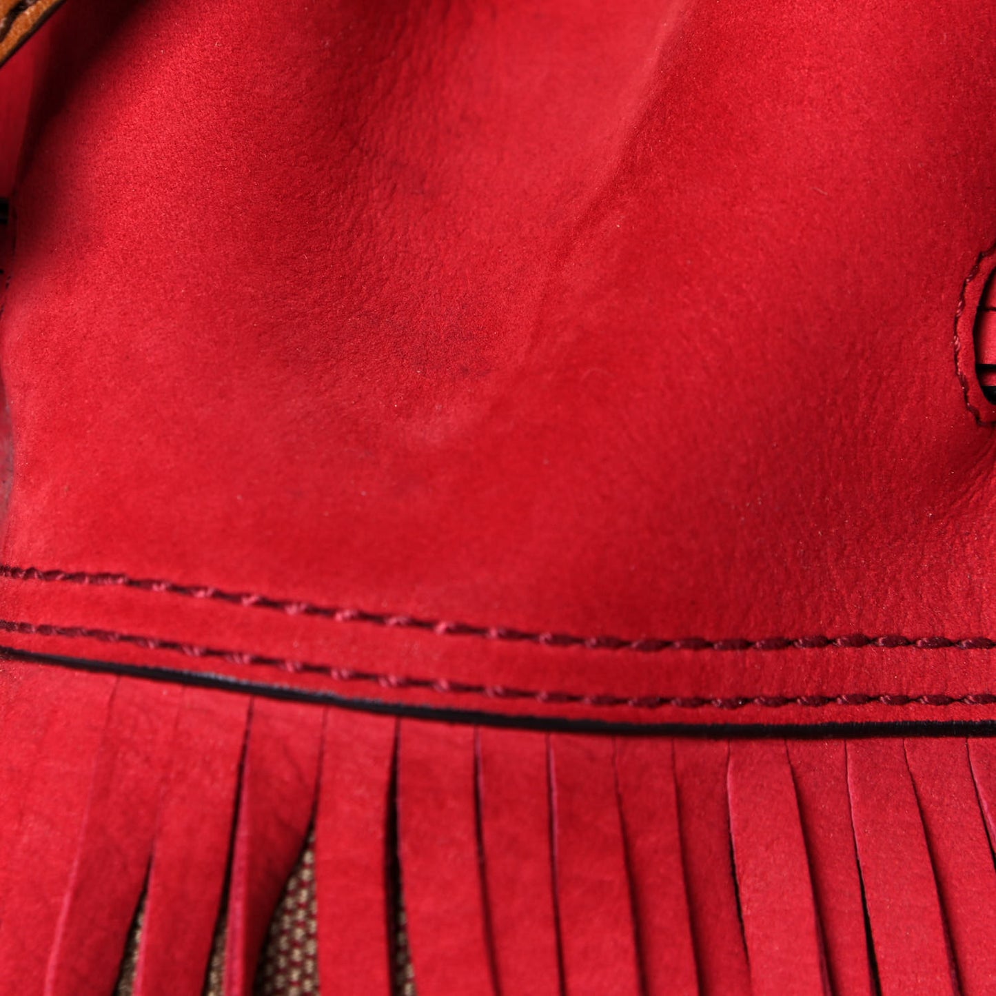Suede Fringe Small Belgrove Bucket Bag Red