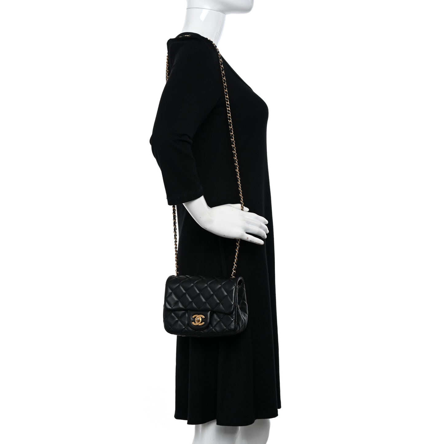 Lambskin Quilted Mini Pearl Crush Flap Black