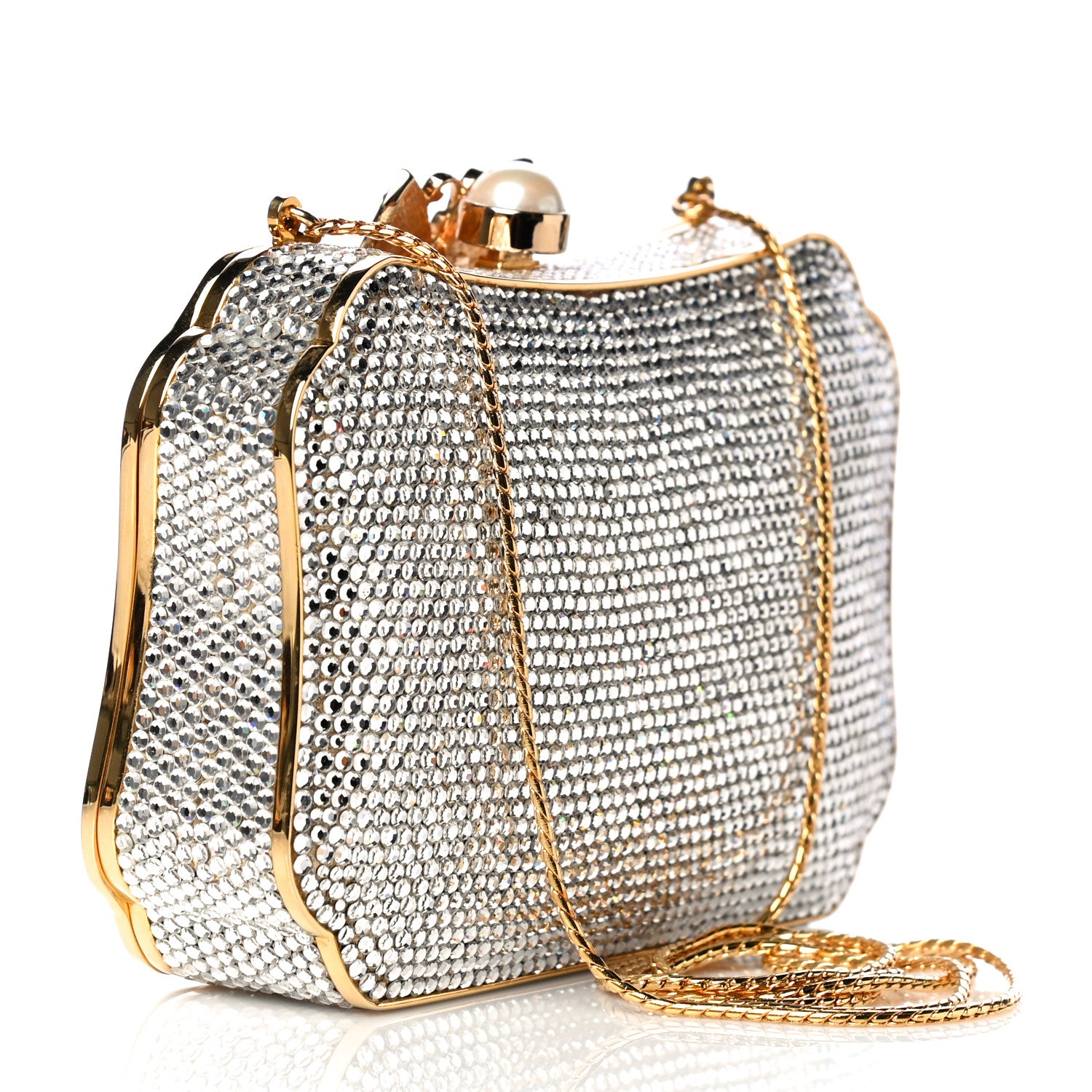 Judith Leiber Swarovski Crystal Butterfly Minaudiere Clutch Silver Gold 3 of 12