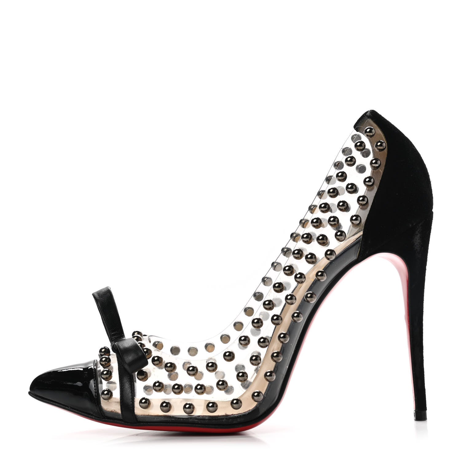 Christian Louboutin Suede Patent Studded Bille et Boule 100 Pumps 38.5 Black 1 of 9