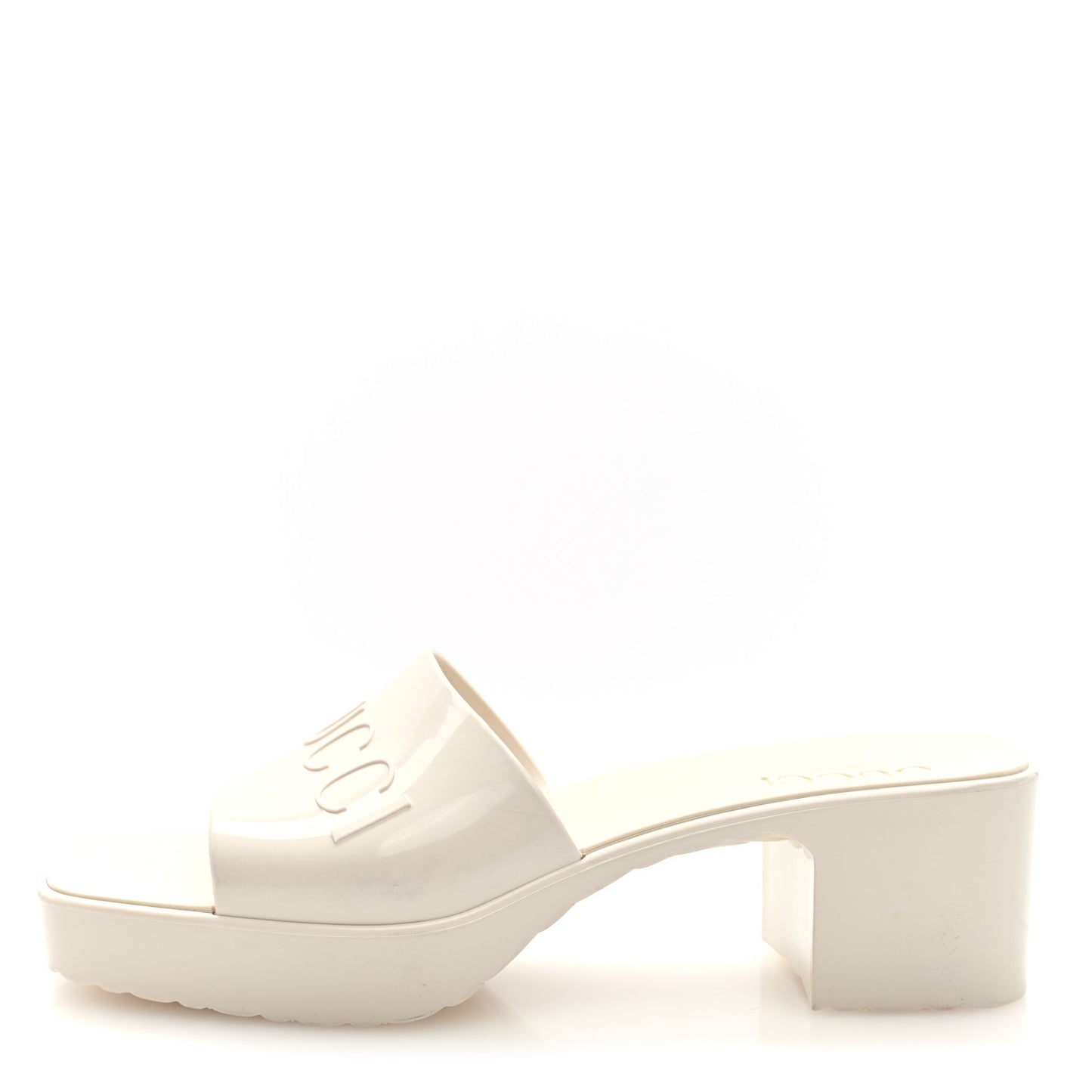 Rubber Gucci Logo Womens Platform 20/60mm Slide Sandals 38 Mystic White