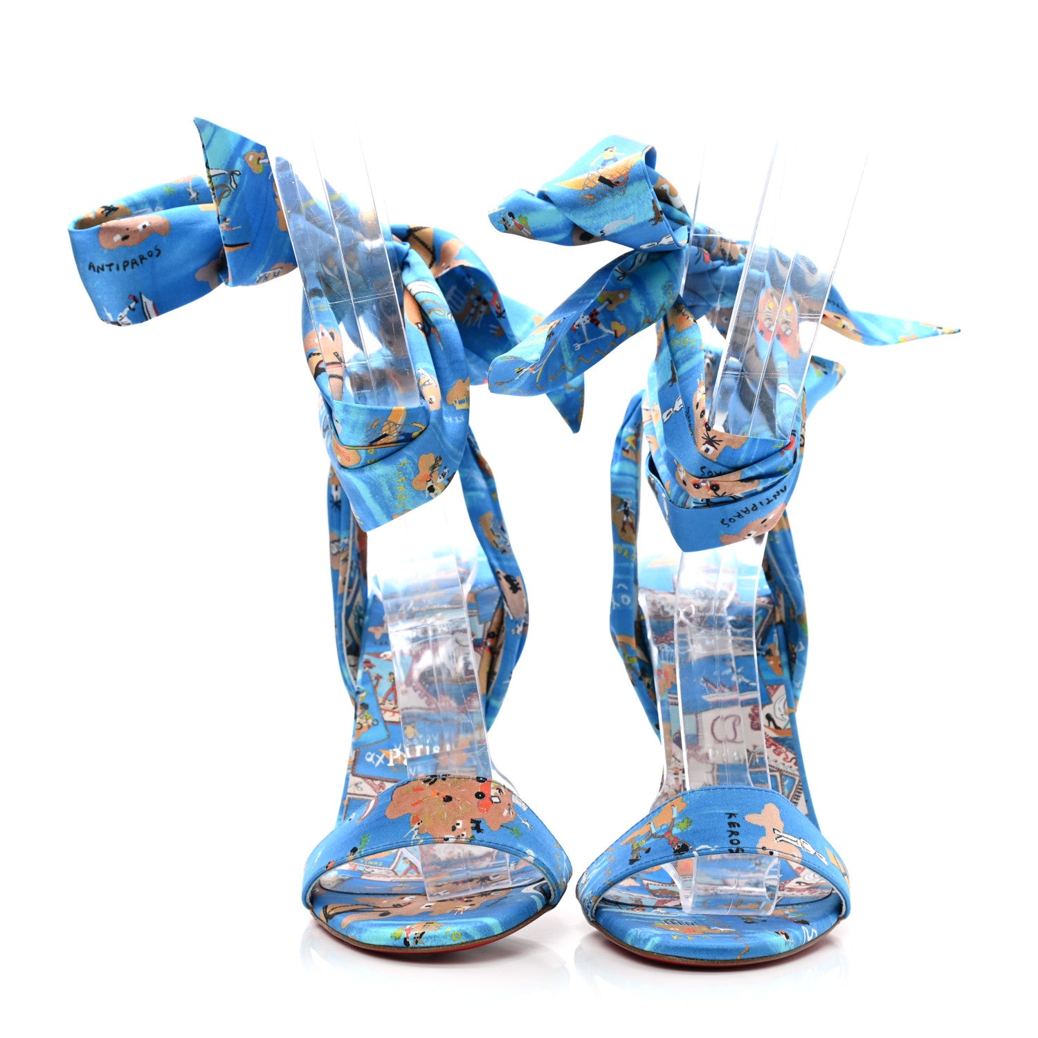 Christian Louboutin Crepe Satin Greekaba Du Desert 100 Sandal 37.5 Blue Multicolor 2 of 8