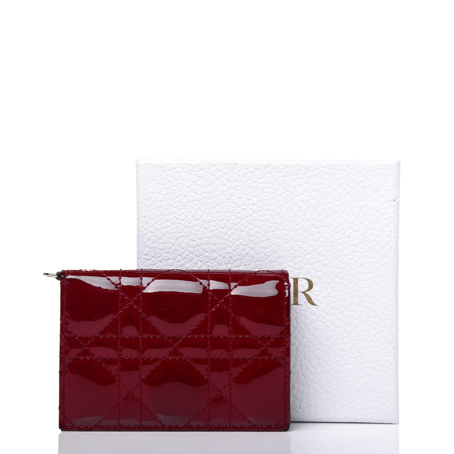 Patent Cannage Small Lady Dior Flap Card Holder Scarlet