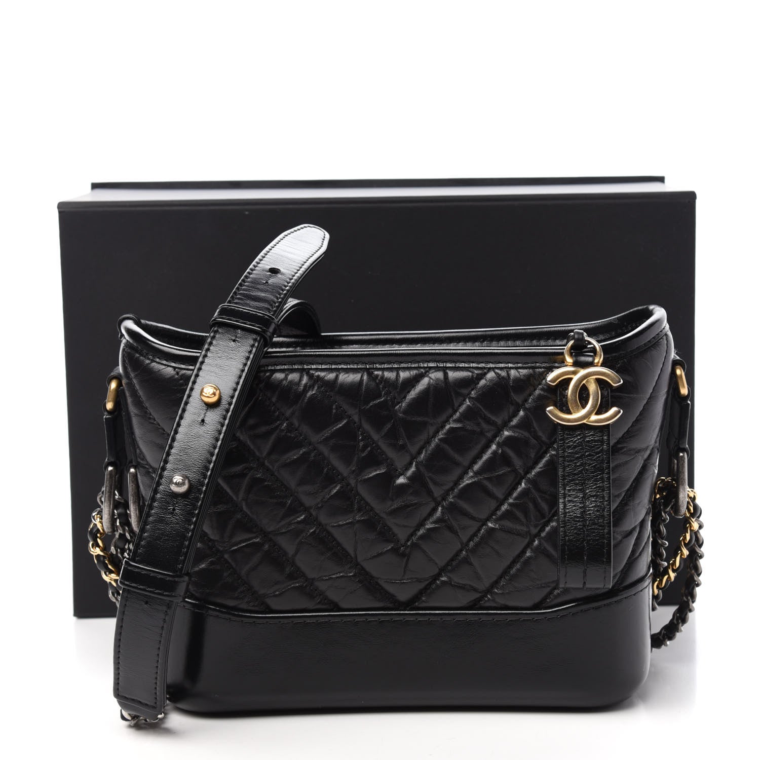 Chanel Aged Calfskin Chevron Quilted Small Gabrielle Hobo Black 11 of 11