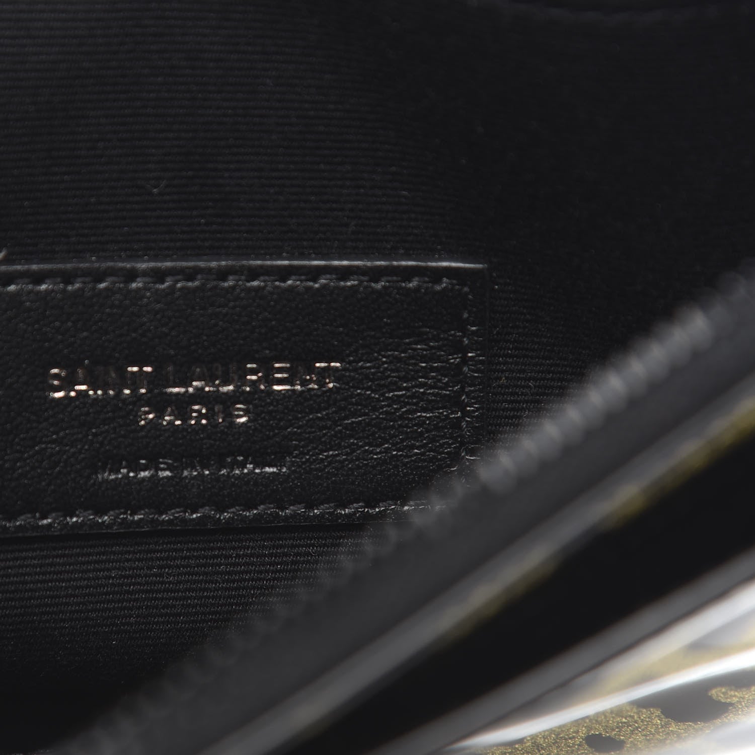 Saint Laurent Patent Glitter Leopard Monogram Zip Pouch Gold Black 6 of 7