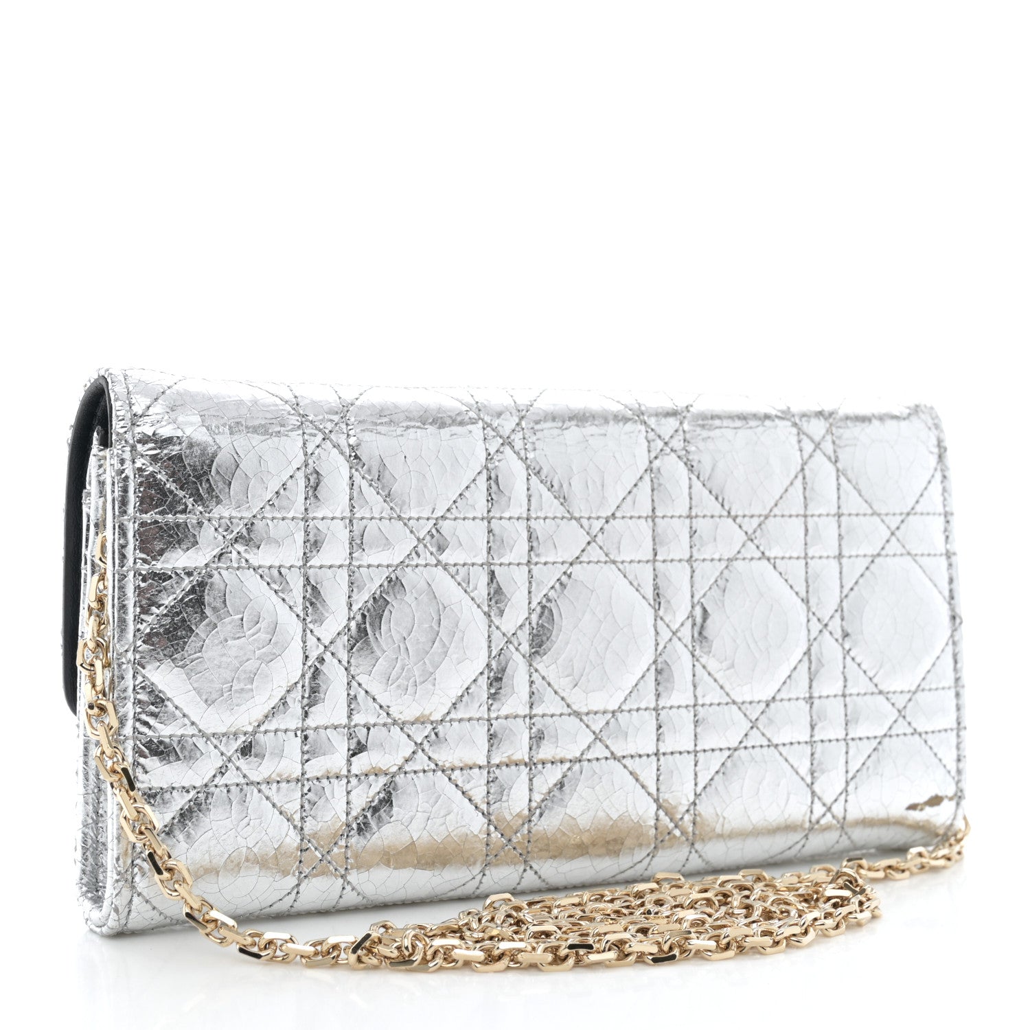 Christian Dior Metallic Crinkled Cannage Miss Dior Chain Wallet Silver 3 of 12