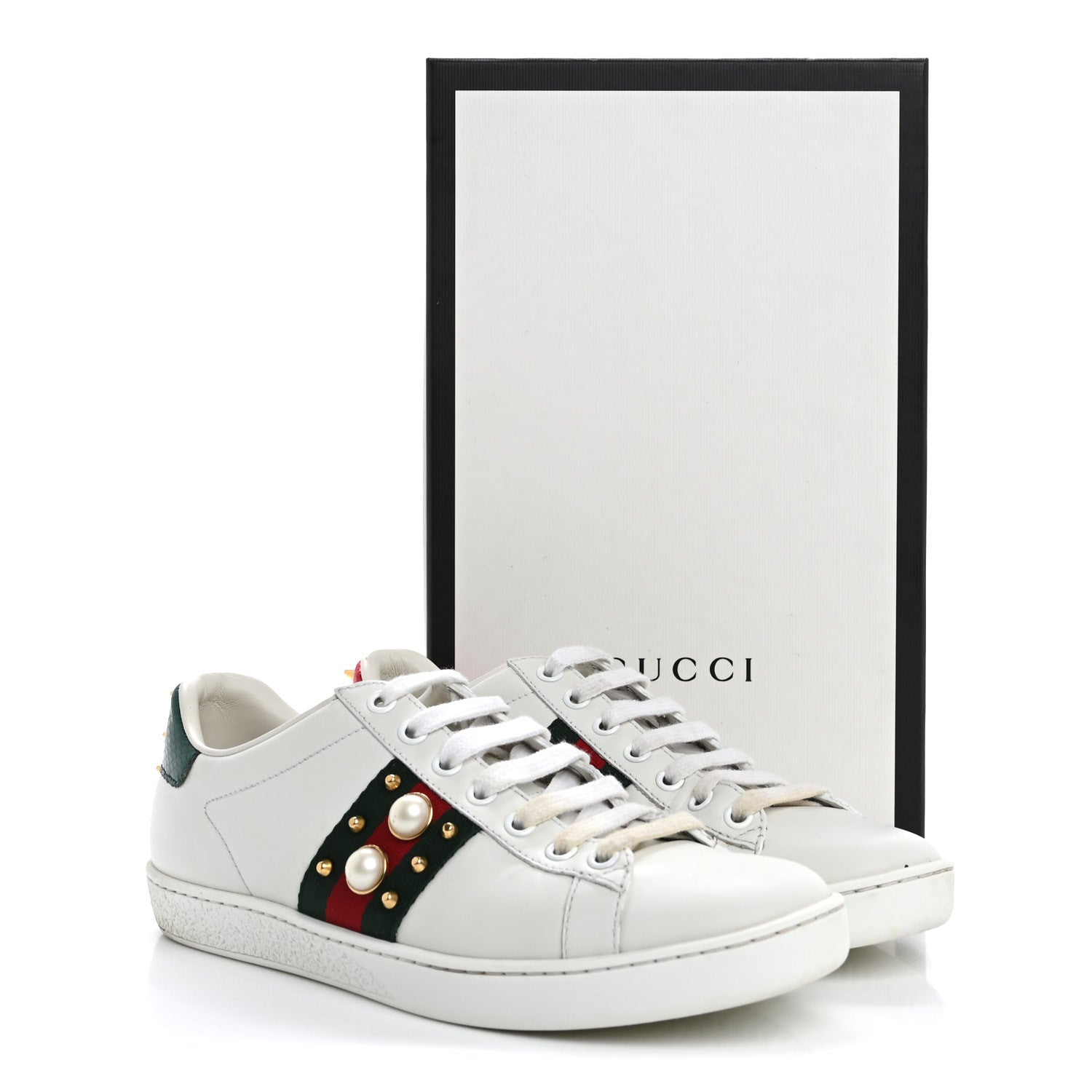 Gucci Calfskin Web Pearl Studded Womens Ace Sneakers 37 White 22 of 22