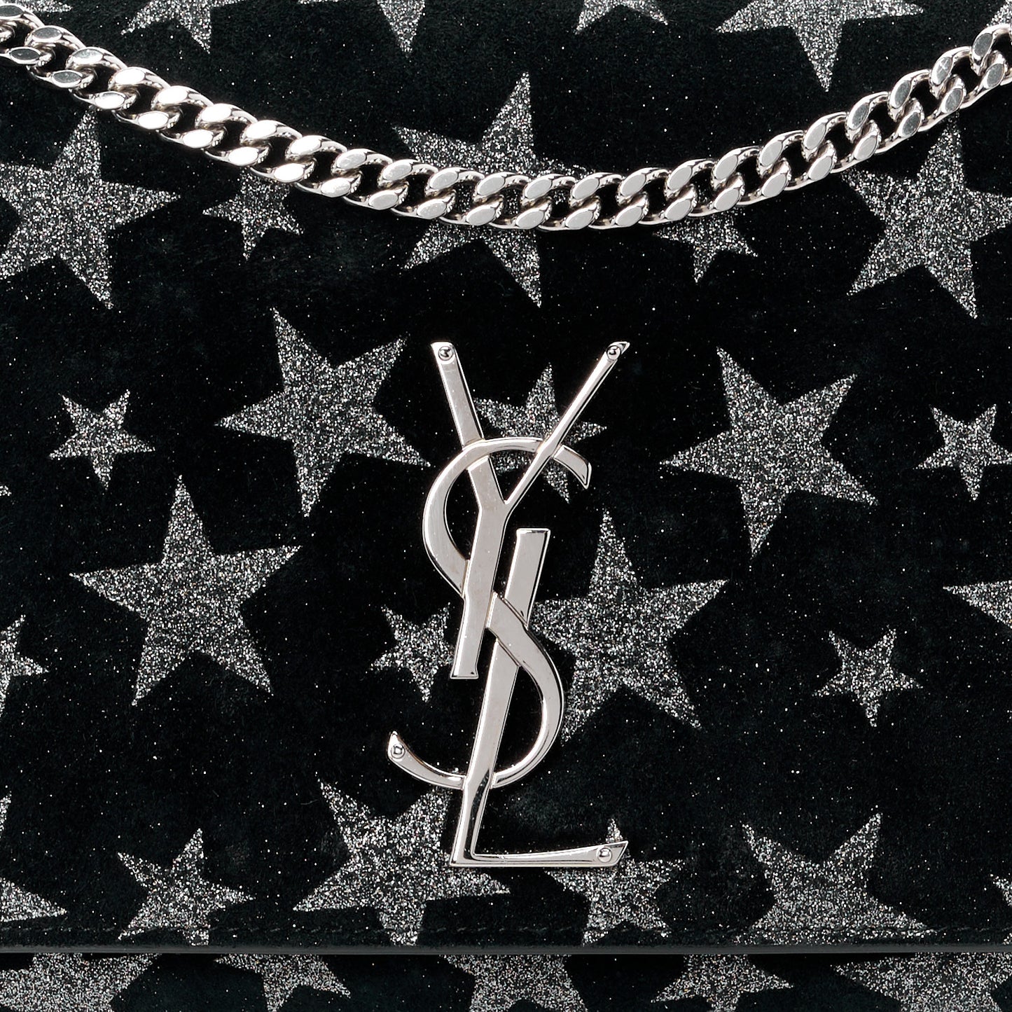 SAINT LAURENT Suede Star Medium Monogram Kate Satchel Black