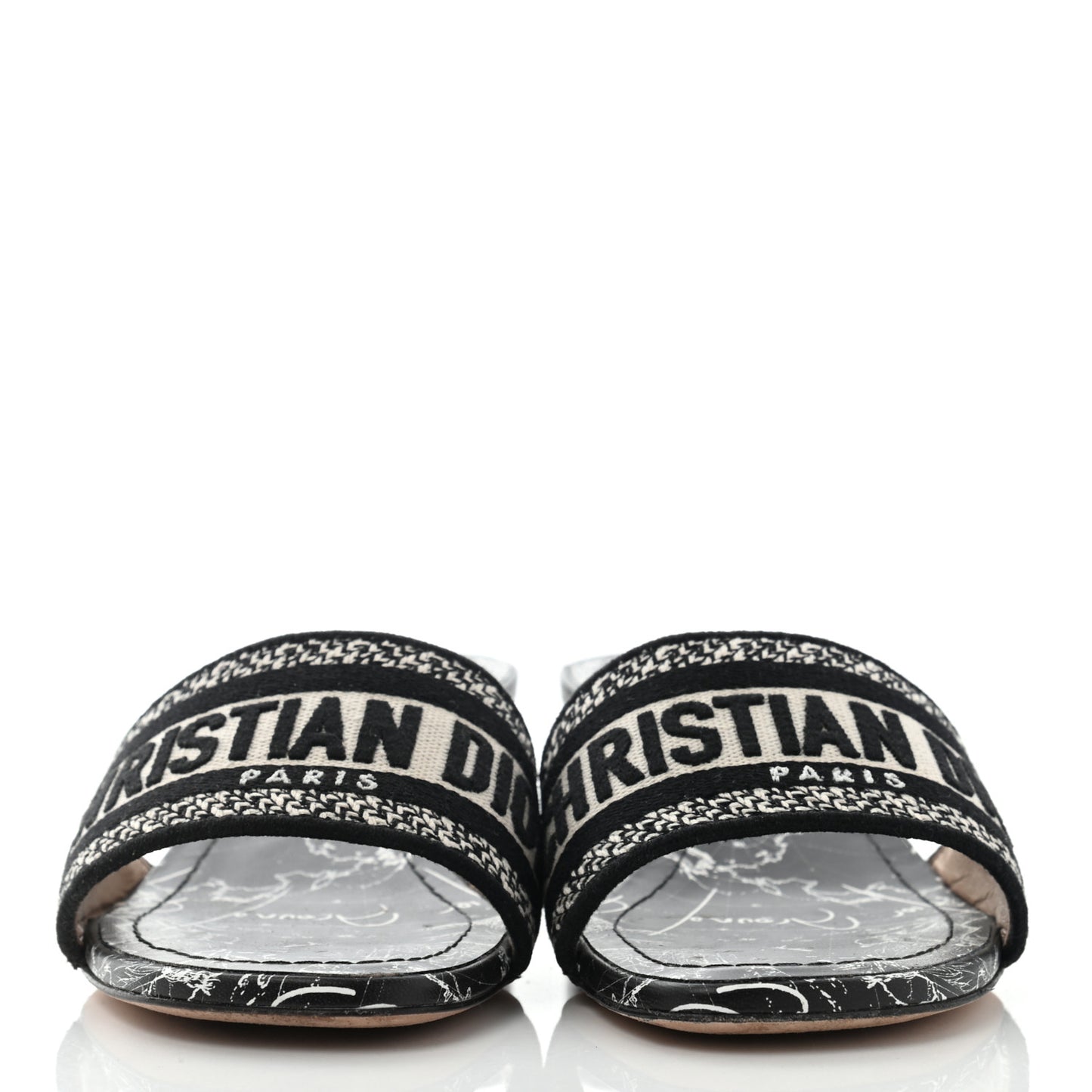 Canvas Around The World Embroidered Dway 40mm Slide Sandals 36.5 Black