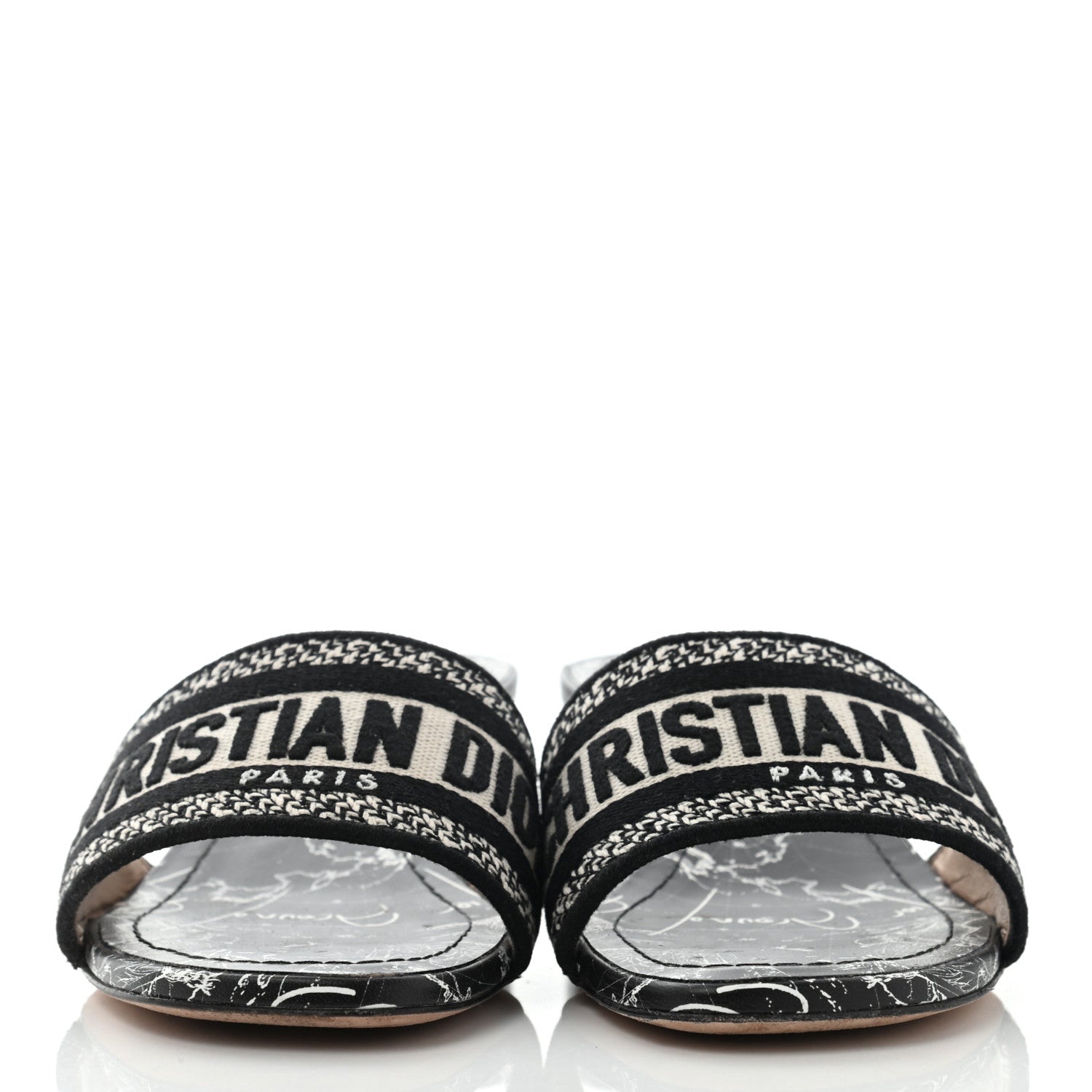 Christian Dior Canvas Around The World Embroidered Dway 40mm Slide Sandals 36.5 Black 2 of 8