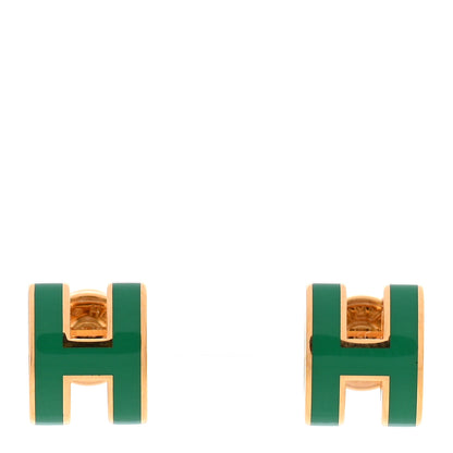 Hermes Gold Lacquered Mini Pop H Earrings Malachite 1 of 5
