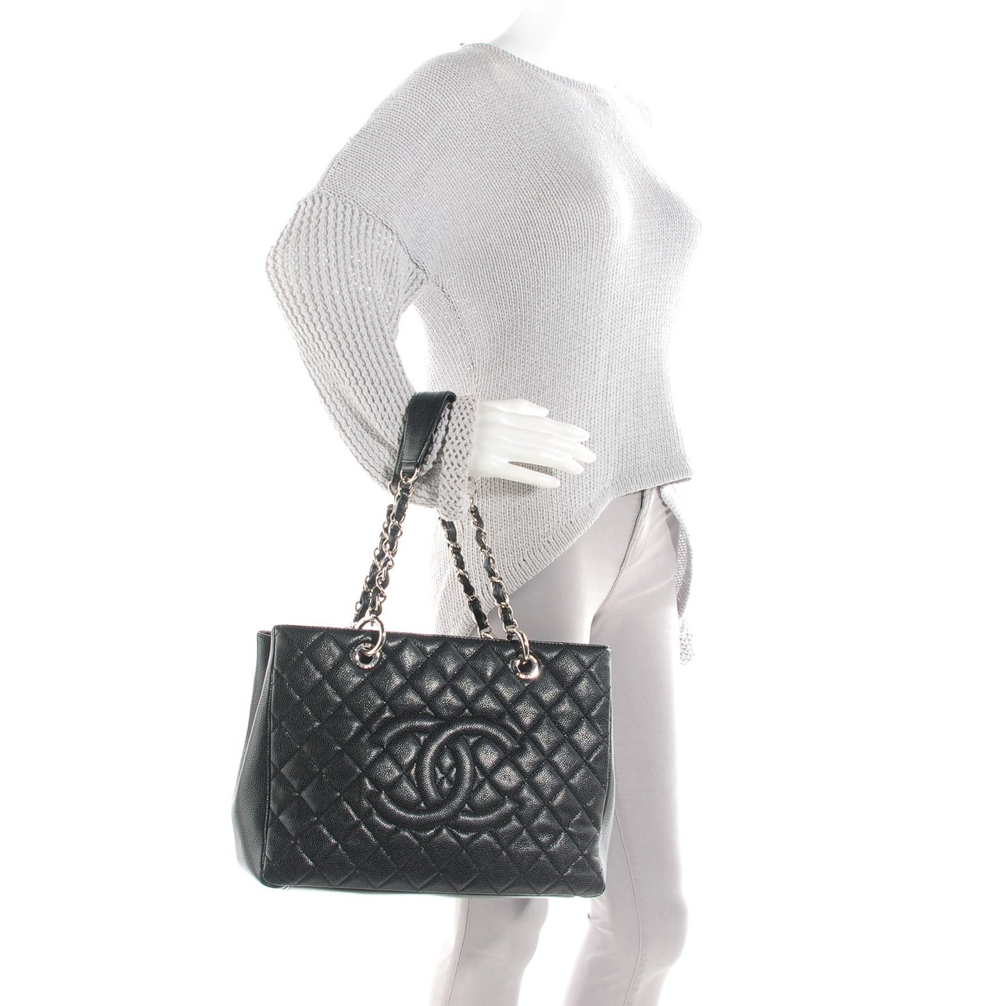 Caviar Quilted Grand Shopping Tote GST Black