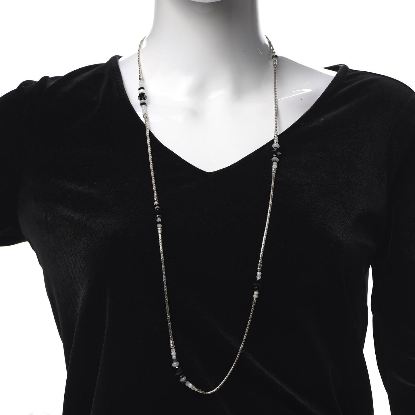 Sterling Silver Hematite Moonstone Black Onyx Classic Chain Station Necklace