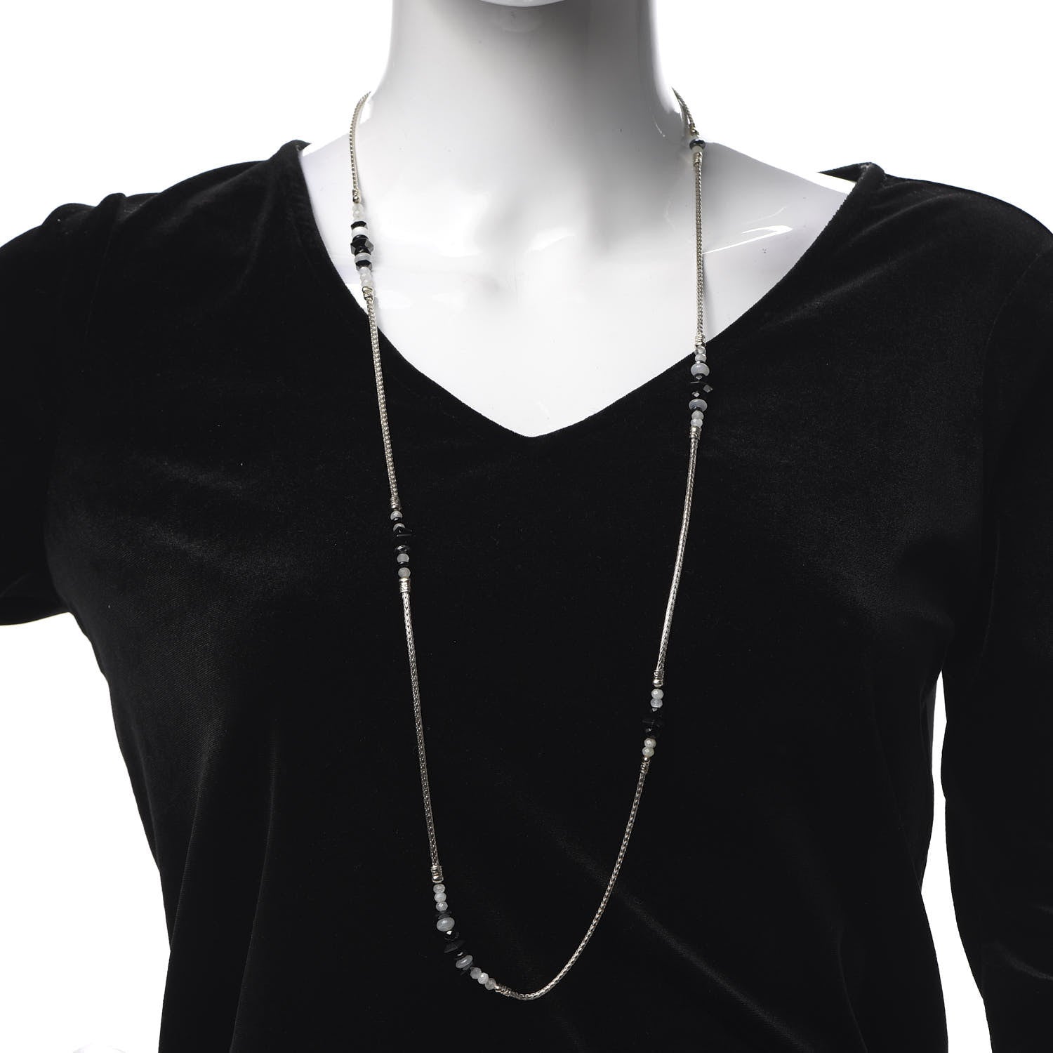 John Hardy Sterling Silver Hematite Moonstone Black Onyx Classic Chain Station Necklace 2 of 5