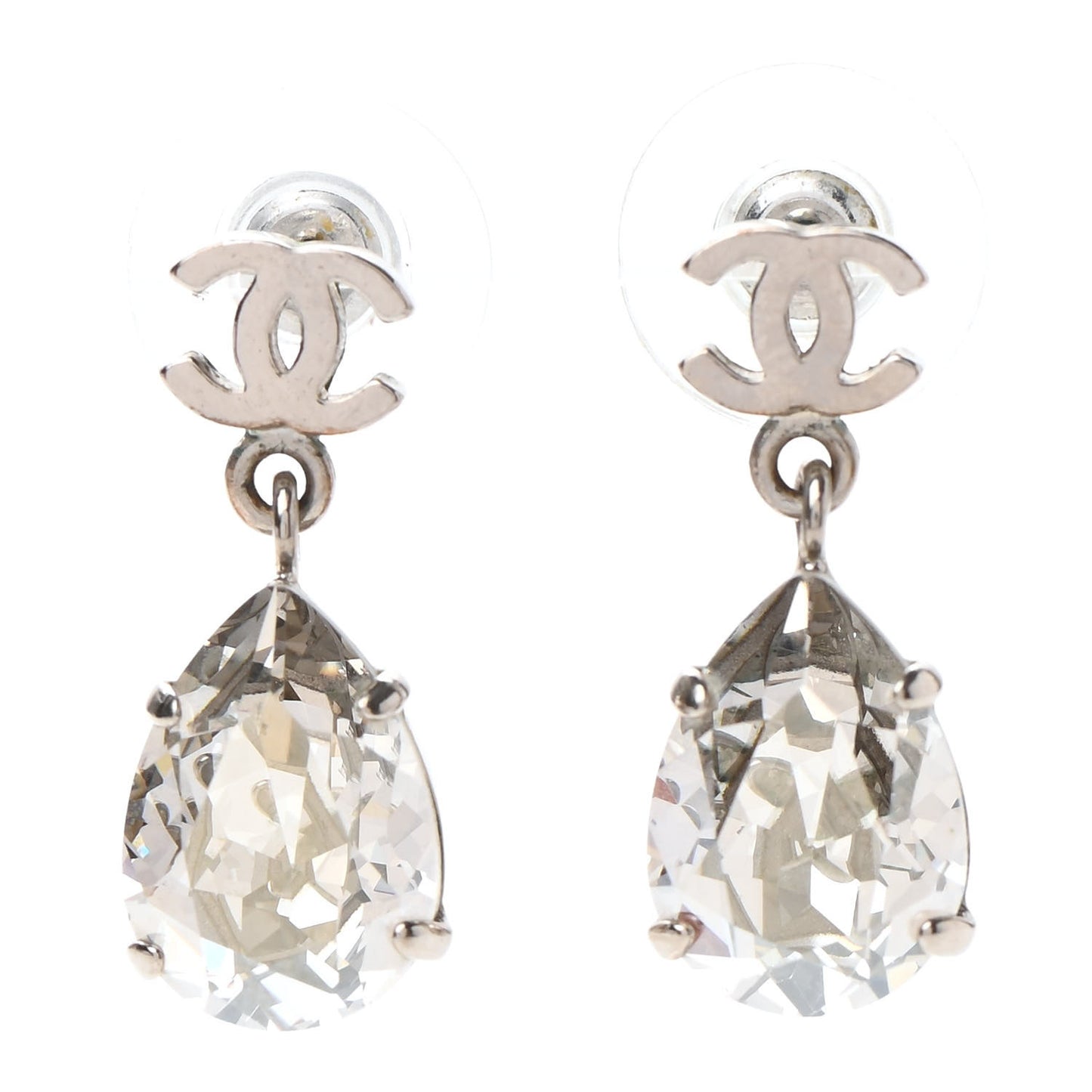 Crystal CC Tear Drop Earrings Silver