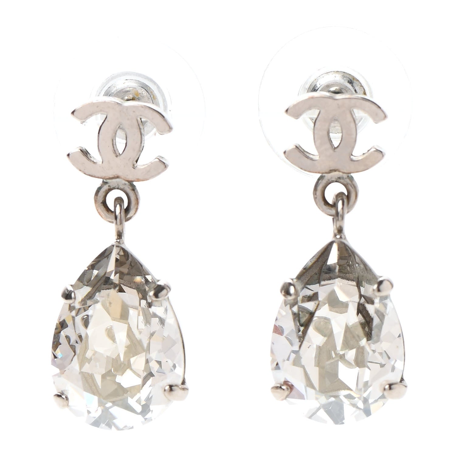 Chanel Crystal CC Tear Drop Earrings Silver 1 of 4