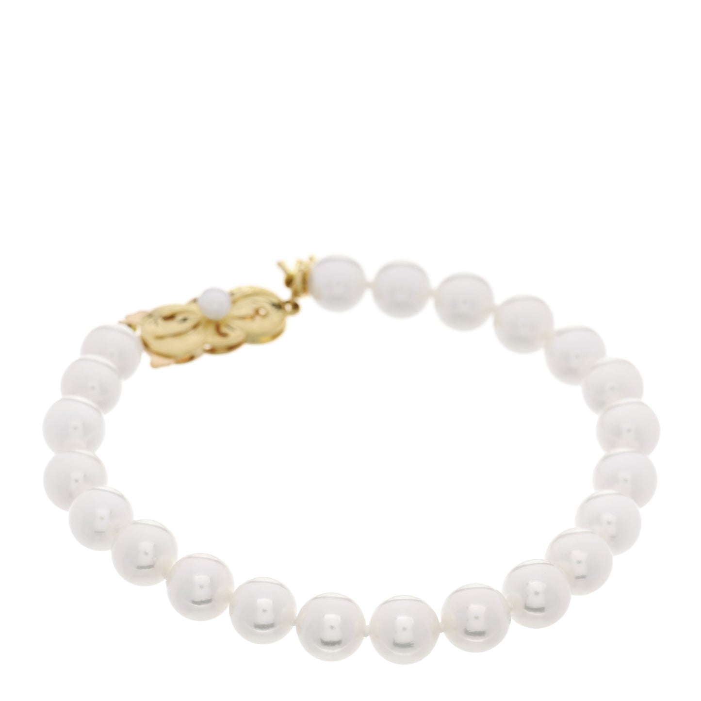 18K Yellow Gold Akoya Cultured Pearl 6.5-7mm Strand Bracelet