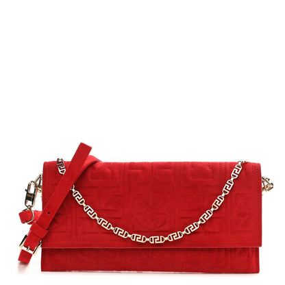 Versace Suede Quilted The Greek Crossbody Clutch Red 2 of 21