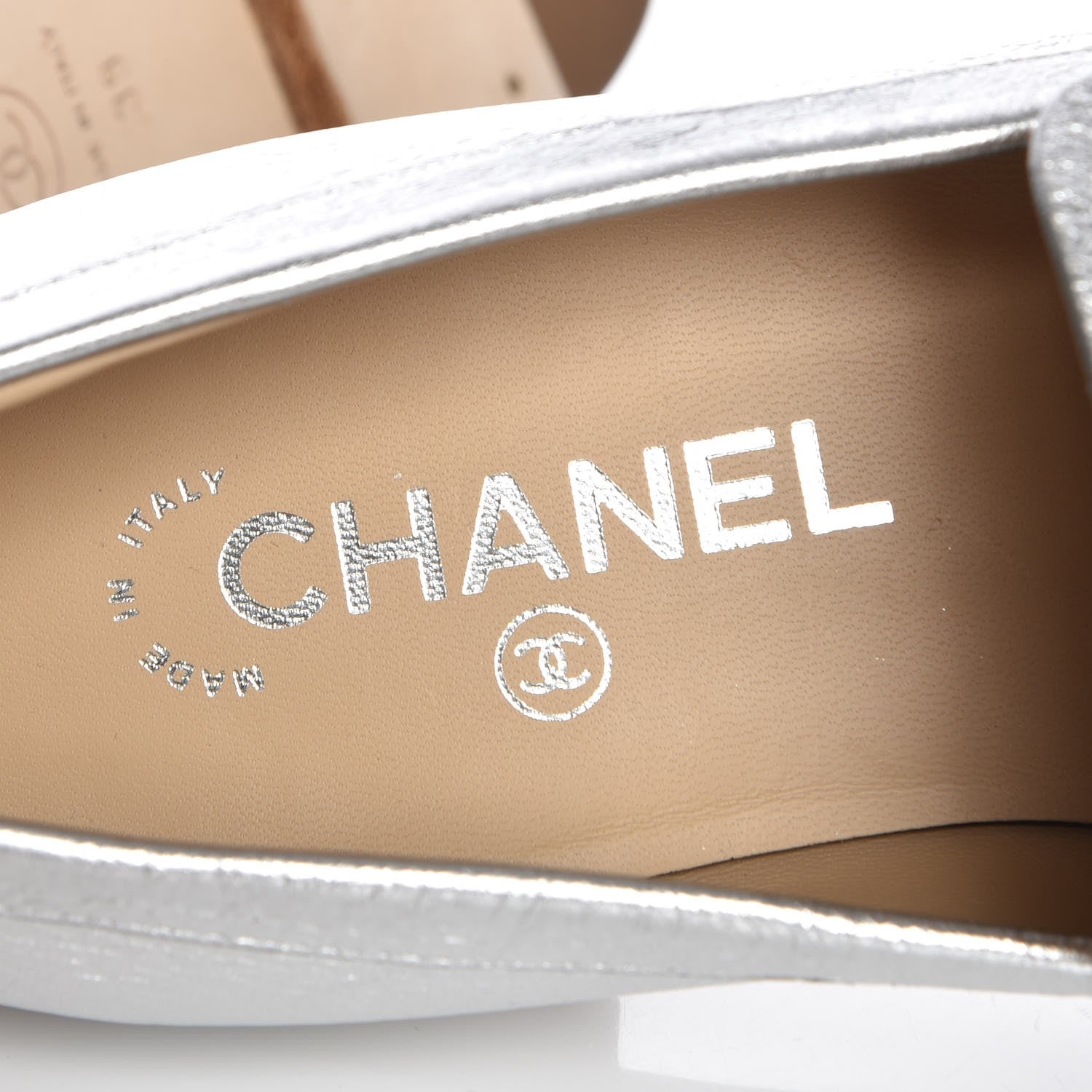 Chanel Crackled Goatskin Laminated CC Loafers 39 Silver 7 of 10