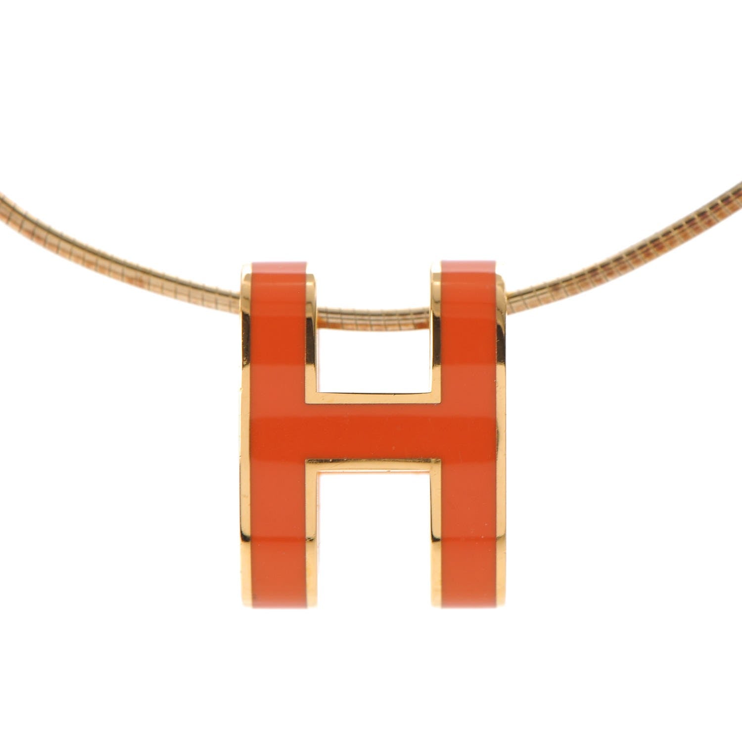 Hermes Lacquered Gold Pop H Pendant Necklace Orange 4 of 7