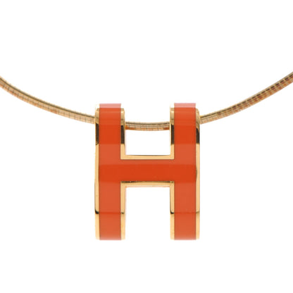 Hermes Lacquered Gold Pop H Pendant Necklace Orange 4 of 7
