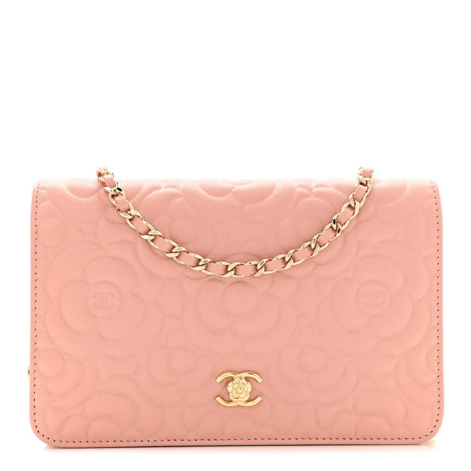 Chanel Caviar Camellia Embossed Wallet On Chain WOC Pink 1 of 12
