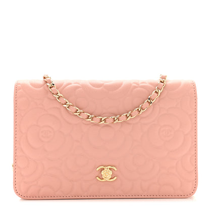 Chanel Caviar Camellia Embossed Wallet On Chain WOC Pink 1 of 12