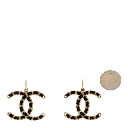 Chanel Satin CC Drop Earrings Black Gold 2 of 4