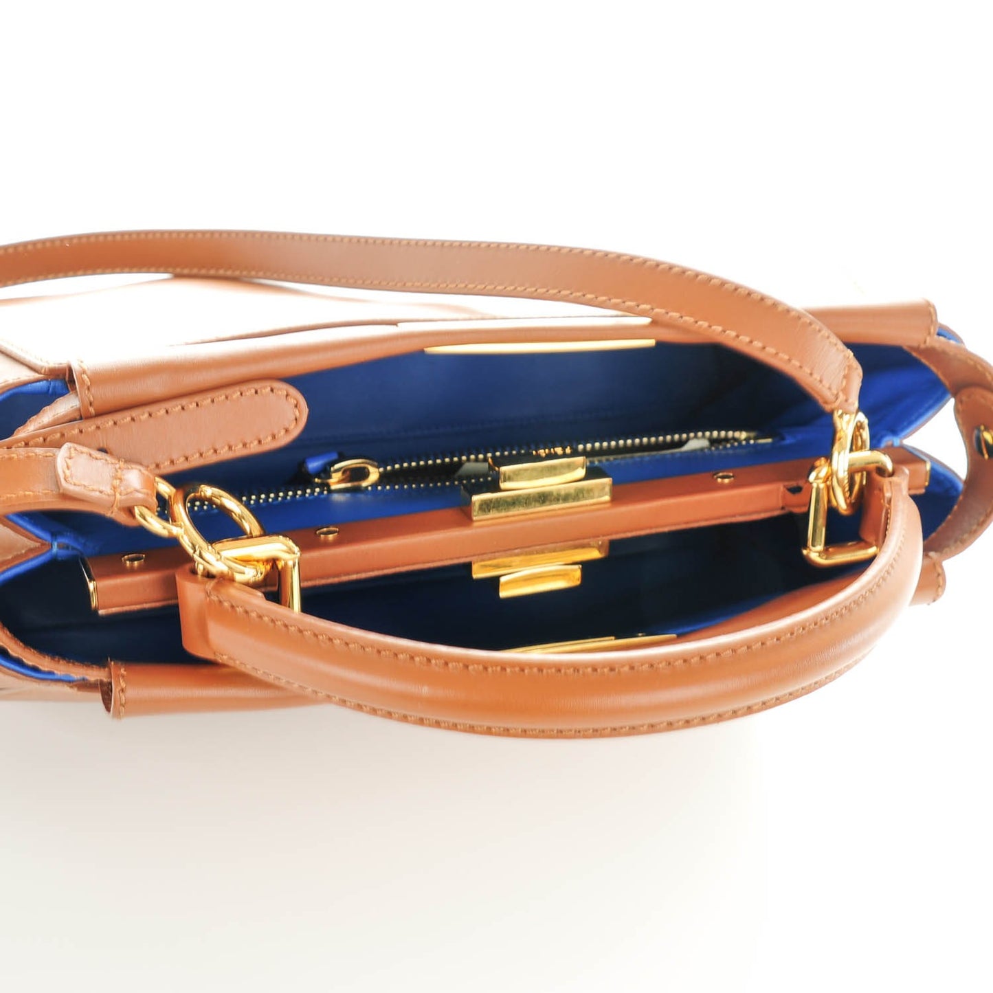 Vitello Morgan Shiny Nappa Medium Peekaboo Iconic Satchel Cuoio Bluette