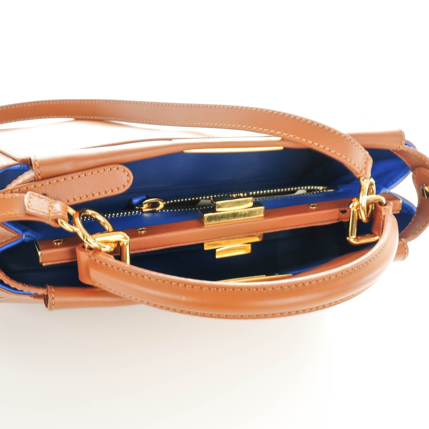 Fendi Vitello Morgan Shiny Nappa Medium Peekaboo Iconic Satchel Cuoio Bluette 5 of 8