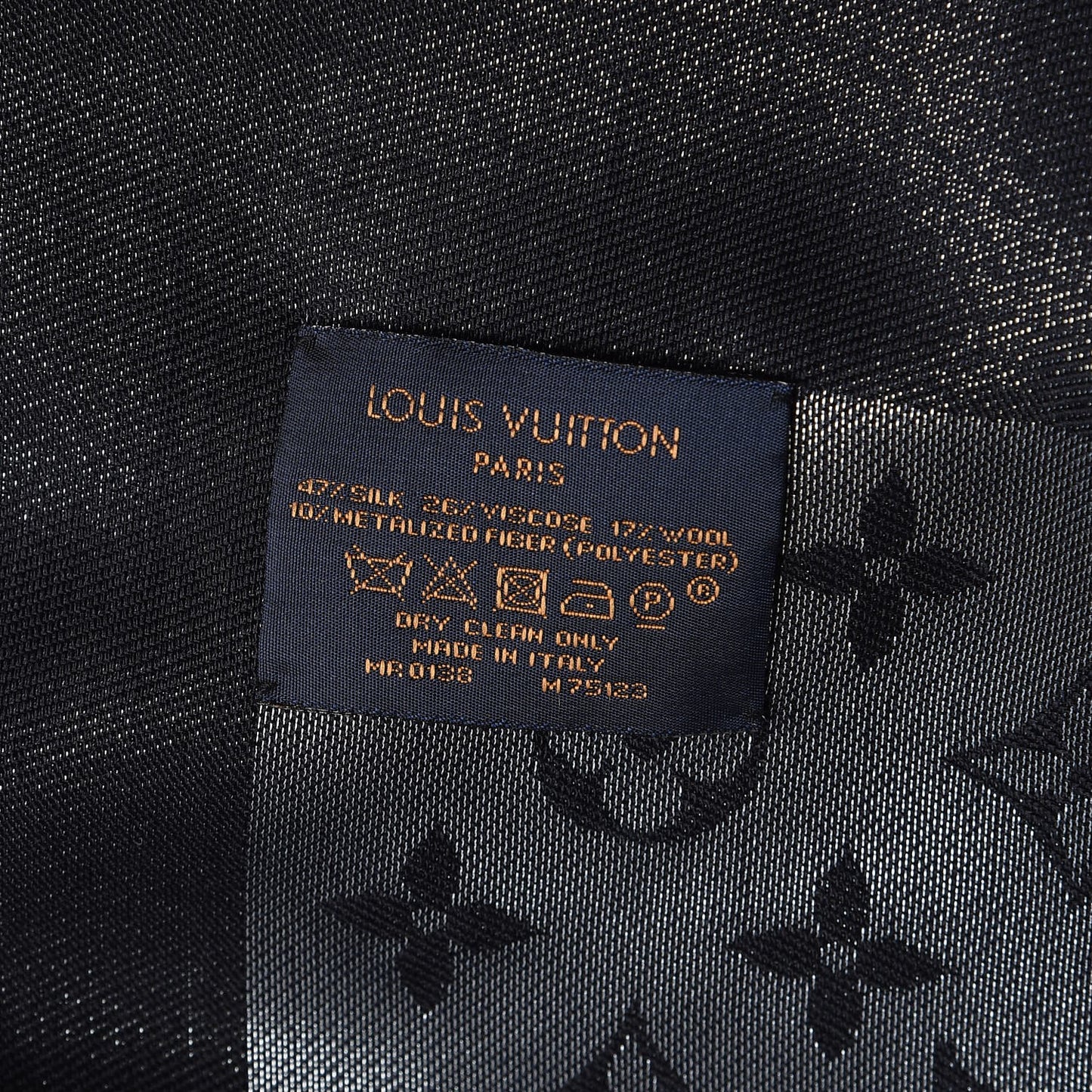 Silk Lurex Wool Monogram Shine Shawl Black